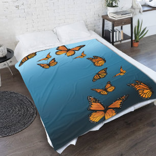 Blue Ombre Monarch Butterflies Fleece Blanket