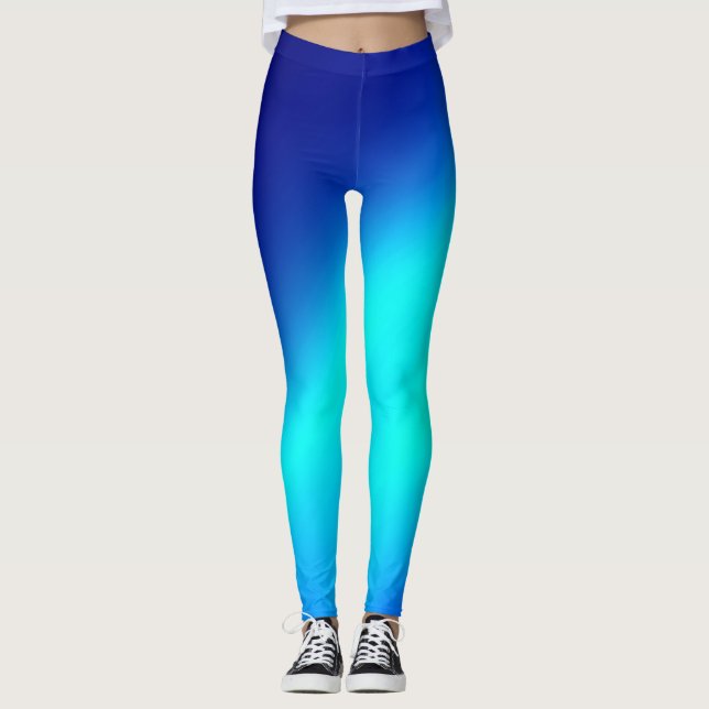  Blue ombre moonlight Double Stripe  Leggings (Front)