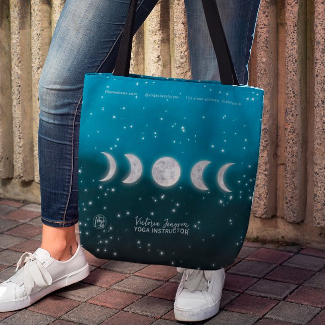 Blue ombre moons star Yoga instructor teacher Tote Bag (Creator Uploaded)