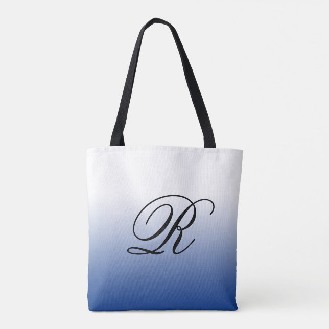 Blue Ombre Over Any Colour with Monogram Tote Bag (Back)
