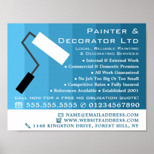Blue Ombre & Paint Roller, Painter & Decorator Poster