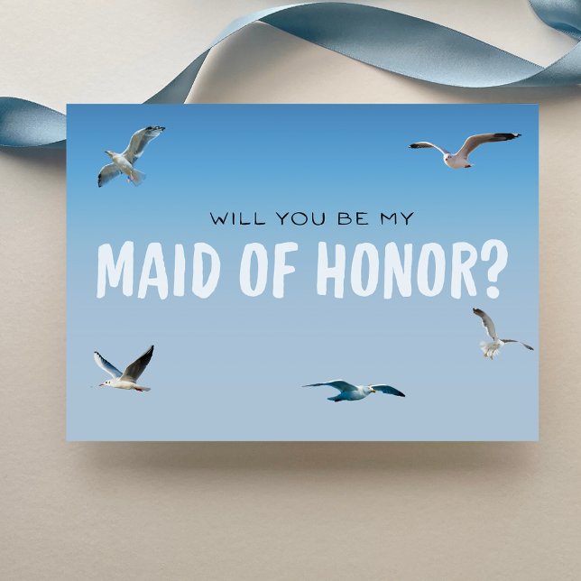 Blue Ombre Seagulls Coastal Maid of Honour Proposa Card (Creator Uploaded)