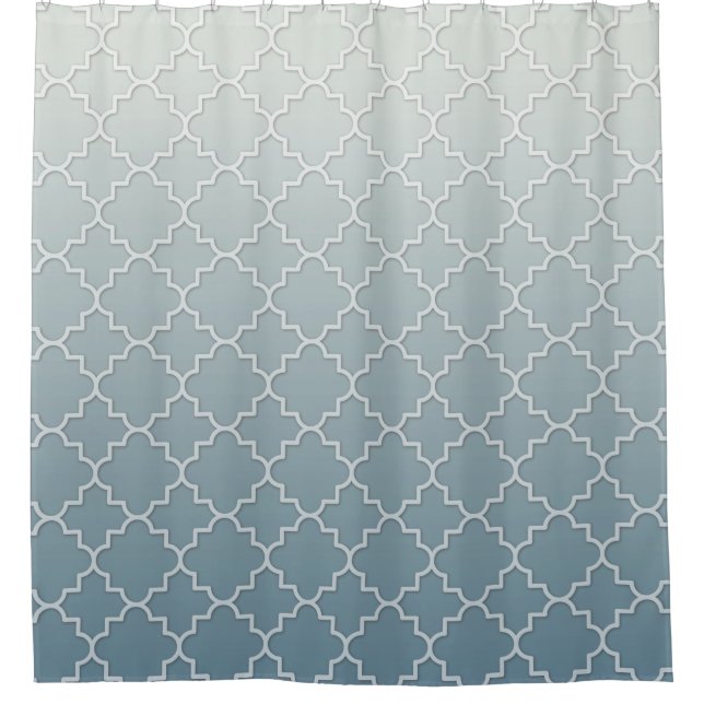 Blue Ombre Shaded Quatrefoil Motif Pattern Shower Curtain (Front)