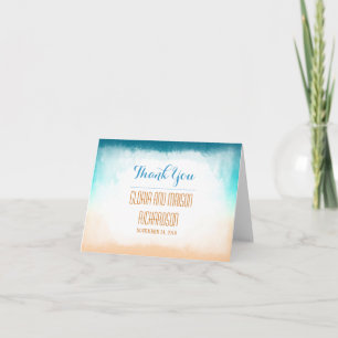 Blue ombre vanilla modern beach wedding thank you card