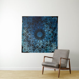 Blue Ombre Watercolor Mandala Tapestry