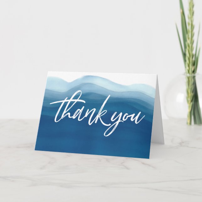 Blue Ombre Watercolor Thank You Card (Front)