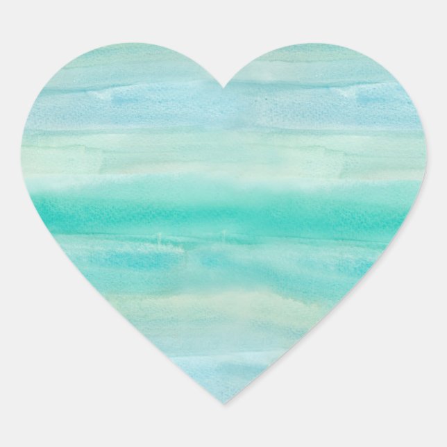 Blue Ombre Watercolor Wash Pattern Heart Sticker (Front)