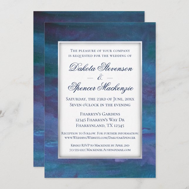 Blue-Ombre Wedding | Turquoise Teal Violet Purple Invitation (Front/Back)