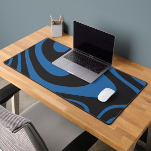 Blue on Black Background Bold Design Desk Mat