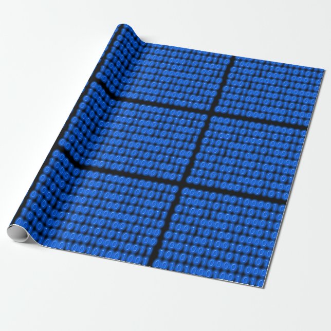 Blue on Black Binary Code Wrapping Paper (Unrolled)