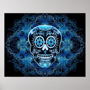 Blue on Black Calavera Print