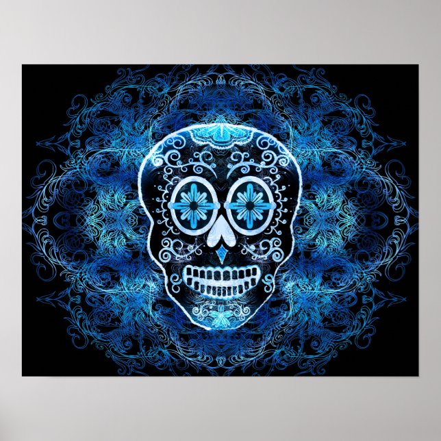 Blue on Black Calavera Print (Front)