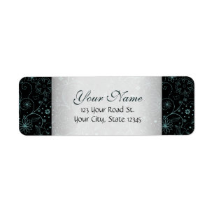 Blue on Black Floral Border Return Address Label