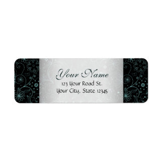 Blue on Black Floral Border Return Address Label