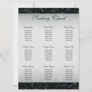 Blue on Black Floral Border Seating Chart Invitation