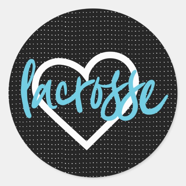 Blue on Black Lacrosse Sticks & Hearts Pattern Classic Round Sticker (Front)