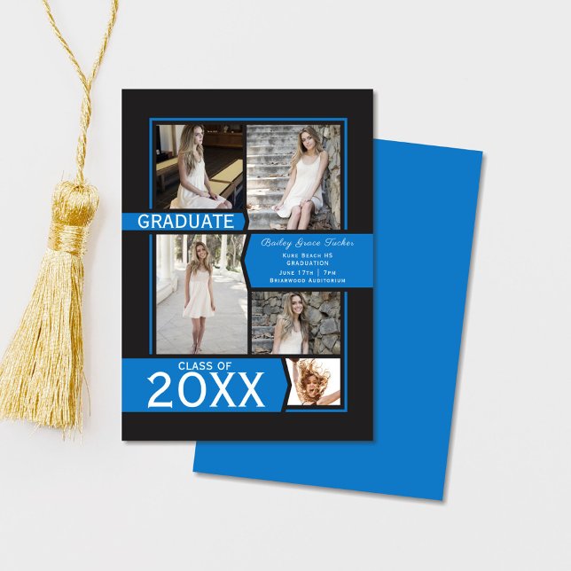 Blue on Black Photo Collage Graduation Announcement (Creator Uploaded)