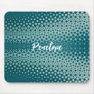 Blue on Blue Abstract White Monogram Mouse Pad