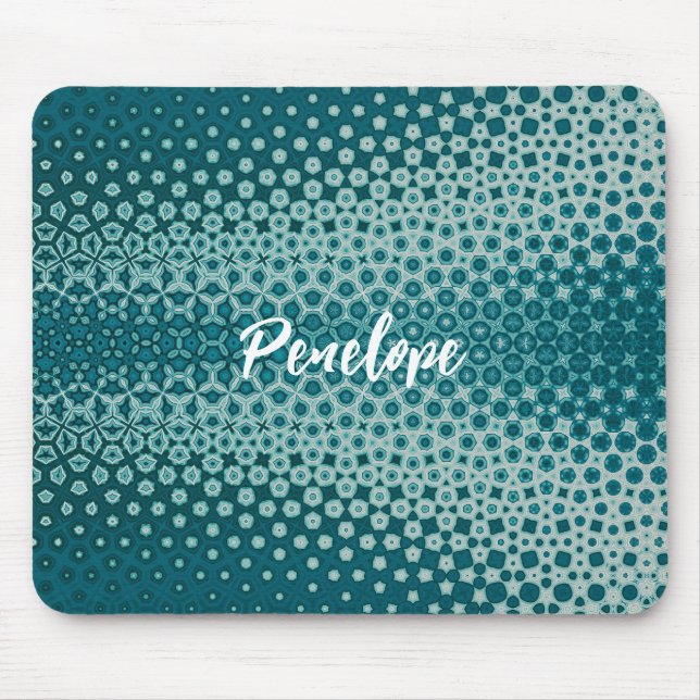 Blue on Blue Abstract White Monogram Mouse Pad (Front)