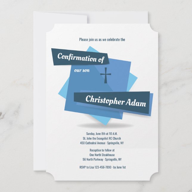Blue on Blue Confirmation Invitation (Front)
