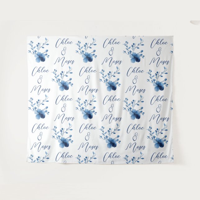 Blue on Blue, Flower Blossom Tapestry (Front (Horizontal))