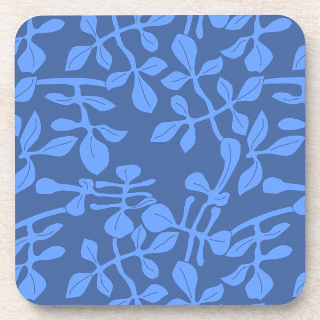 Blue on Blue Leaf Pattern Coaster Set of Six (Front)
