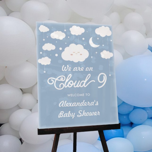 Blue On Cloud 9 Baby Shower Welcome  Acrylic Sign (Creator Uploaded)