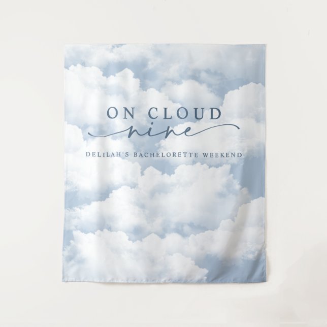 Blue "On Cloud Nine" Bachelorette Weekend Backdrop Tapestry (Front)