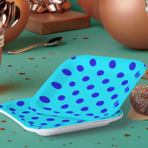 Blue On Cyan Polka Dots Pattern Design Paper Plate