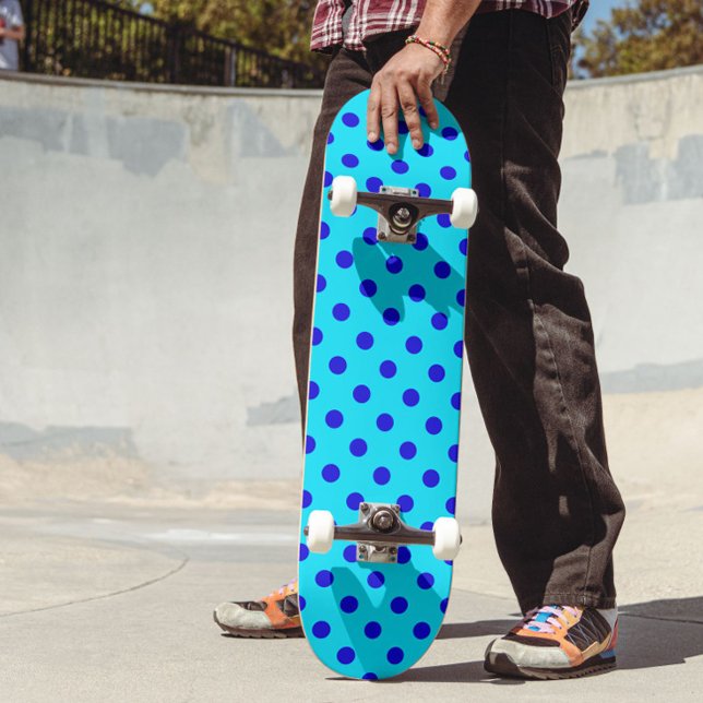 Blue On Cyan Polka Dots Pattern Design Skateboard (Creator Uploaded)