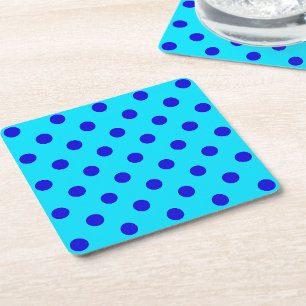 Blue On Cyan Polka Dots Pattern Design Square Paper Coaster