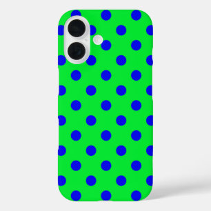 Blue On Green Polka Dots Pattern Design  iPhone 16 Case