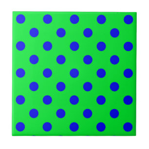Blue On Green Polka Dots Pattern Design  Ceramic Tile