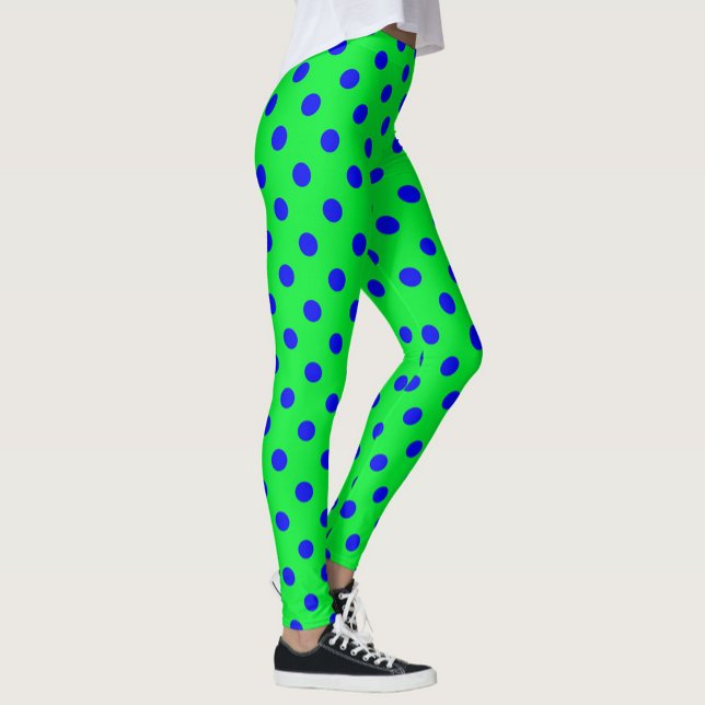 Blue On Green Polka Dots Pattern Design  Leggings (Creator Uploaded)