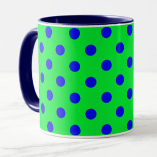 Blue On Green Polka Dots Pattern Design Mug