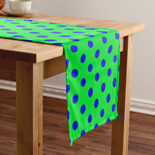Blue On Green Polka Dots Pattern Design  Short Table Runner