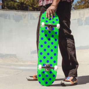 Blue On Green Polka Dots Pattern Design Skateboard