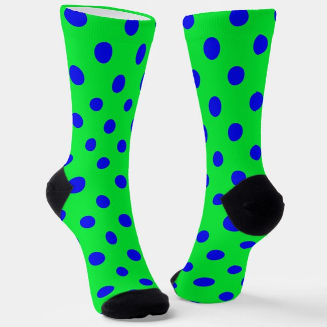 Blue On Green Polka Dots Pattern Design  Socks (Creator Uploaded)