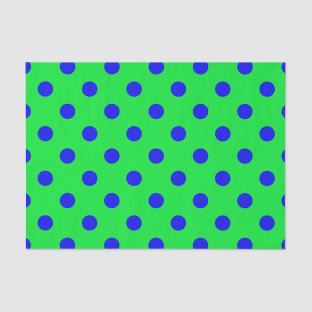 Blue On Green Polka Dots Pattern Design  Tissue Paper (Front)