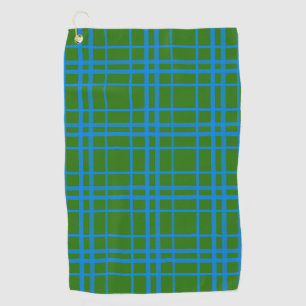 Blue On Green Tartan Plaid Pattern Design Golf Towel