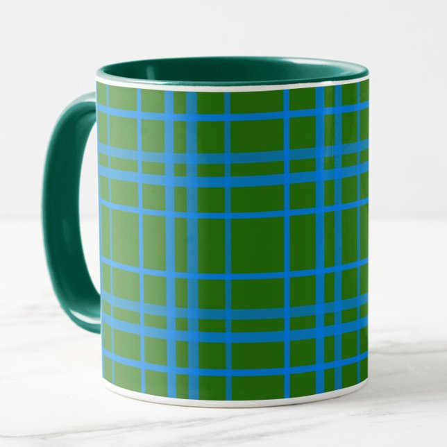 Blue On Green Tartan Plaid Pattern Design  Mug (Creator Uploaded)