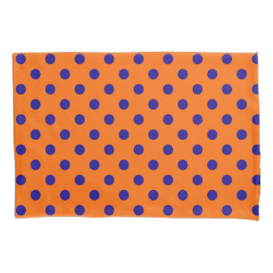 Blue On Orange Polka Dots Pattern Design Pillowcase