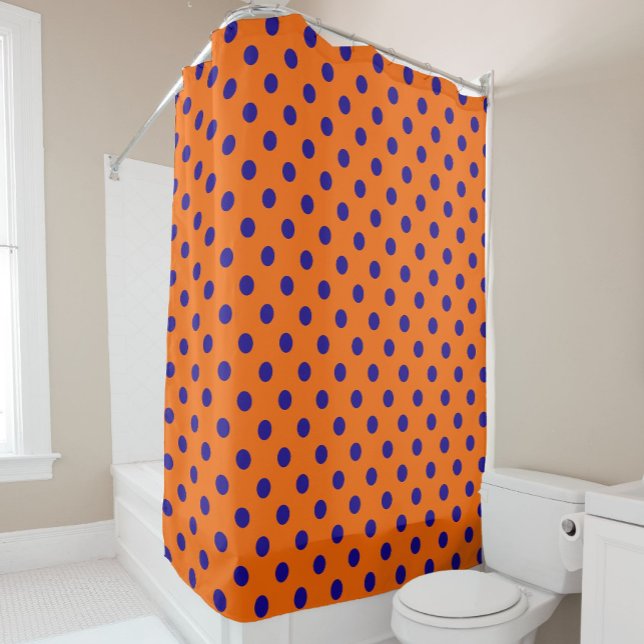 Blue On Orange Polka Dots Pattern Design  Shower Curtain (Creator Uploaded)