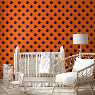 Blue On Orange Polka Dots Pattern Design Wallpaper