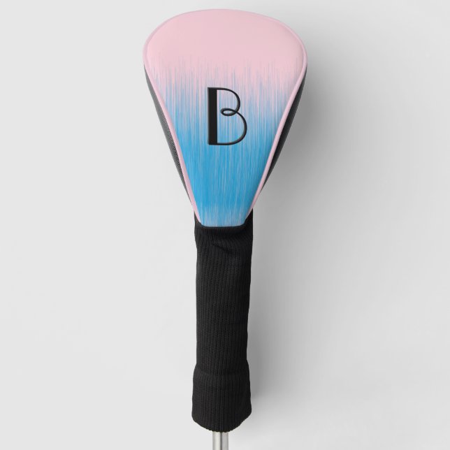 Blue on Pink Horizon Initialised Golf Head Cover (Front)