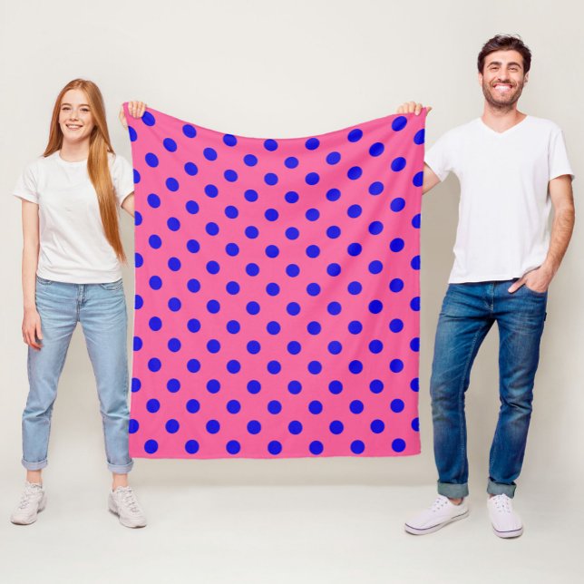 Blue On Pink Polka Dots Pattern Design Fleece Blanket (Creator Uploaded)
