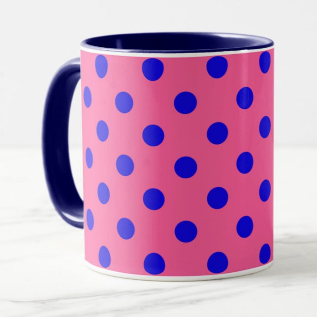 Blue On Pink Polka Dots Pattern Design Mug (Creator Uploaded)