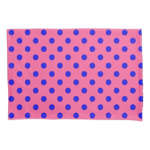 Blue On Pink Polka Dots Pattern Design Pillowcase