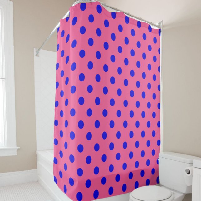 Blue On Pink Polka Dots Pattern Design Shower Curtain (Creator Uploaded)