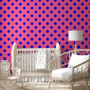 Blue On Pink Polka Dots Pattern Design Wallpaper